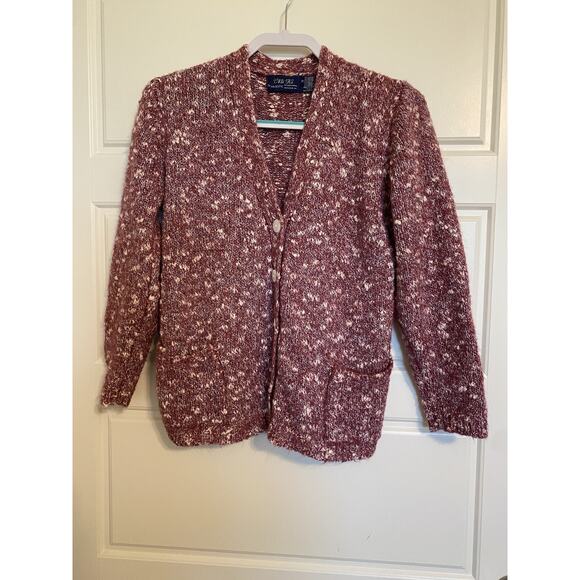 VTG Majestic Mi Hi Womens Cardigan Sz S Button Sweater Granny Plum White Knit - Picture 1 of 8
